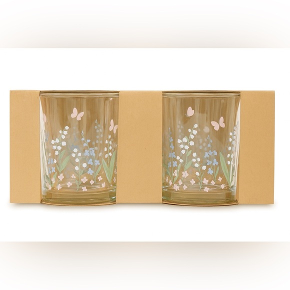 Set of 2 Floral Butterfly Drinking Glasses – Spring Garden Design - Picture 1 of 4